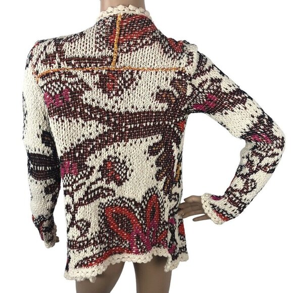 Moth Anthropologie Chunky Knit Cardigan Womens S Multicolor Floral Open Sweater - Picture 5 of 9